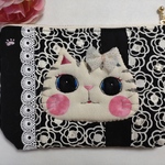 オーダー受付☆COTAのぷっくり猫ポーチ 通帳ケース,母子手帳入れ 生地指定