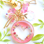 (ピンク)ワイヤーとホログラムとメタルパーツのハートバッグチャーム
