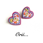 【中】ハート花柄刺繍ピアス