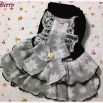 S32☆　グレーxオフ白 雪柄&黒フリースニットワンピ☆ １点のみ