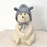 しろくま貯金箱　　青色垂れ耳ずきん