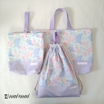 【okadairmy様専用】星空とユニコーン柄サックス/切替ラベンダー レッスンバッグ&上靴入れ&体操服入れ&巾着袋 4点セット
