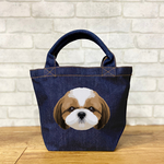 オリジナル　ミニデニムトートバック　シーズー　ホワイトブラウン　犬　dog　コーギーブラザーズ