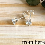 《天然石》ファセットカット〔スクエア〕ピアス 【アクアマリン  4mm/SV925】