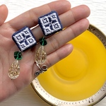 こぎん刺しビーズイヤリング☺︎ピアス☺︎雫【刺繍☺︎刺し子】金属アレルギー