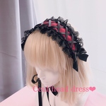 ボルドー薔薇レースアップ リボンヘッドドレス　ロリータ　量産型　地雷系