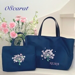 新作　オーダー刺繍トートバッグ　大　お名前刺繍　お名前入り　お花刺繍　パール　トートバッグ　A4サイズ 入園　入学　レッスンバッグ　マザーズバッグ　エレガント　お花バッグ　