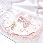 ラスト♡限定ダブルロゼットケープ首輪🌹キルティングローズ柄🌹クリーム×ピンク♡ローズジルコニアチャーム♡レース付き♡