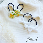 ミモザのくるみボタンと刺繍リボン4個セット♡