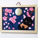 ちりめん細工  月夜のお散歩  桜の下にて  額