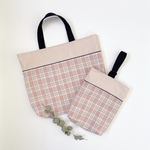 入園入学2点セット【ohisama check pink】レッスンバッグ&上履き入れ　サイズオーダー対応