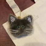 保護猫チャリティキーホルダー【モフモフチャコールグレー黒ear】