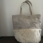 ファーとリネンの繋ぎ合わせトートbag