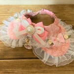 犬・猫の首輪　27～30　cocoちゃんリボンチョーカー　アンティークピンク・薔薇レース柄・巻薔薇モチーフ・プリンセス