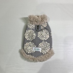犬服　ポンチョ　グレーポップコーン柄&プードルファー　リード穴ありタイプ　XXSサイズ　