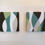 ウェーブ柄（グリーン)のファブリックパネル2枚セット  20cm