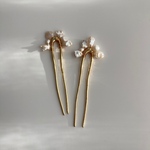 No.140  / 2本セット　3種パールヘアアクセ【 ウェディング ・ ブライダル 】かんざし　ブライダルアクセサリー　ゴールド　ケシパール　バロックパール　髪飾り　真鍮　シンプル