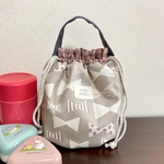 ＊保冷保温巾着＊　縦長タイプ　スープジャーランチに　おくたごんきんちゃく リボン柄 グレージュ