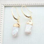 淡水パール ゴールド冠 レクタングル バロックパールフックピアス フープピアス    