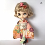 No.215   6/1サイズドール振袖　花鶴絵柄　ピンクオレンジ