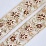 インド刺繍リボンᢂチュールフラワーリボン　ブラウン　インド刺繍/刺繍リボン/リボン/シルクリボン/トリム/ブレード/ジャガードリボン/チロリアンテープ/レース
