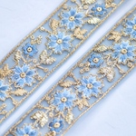 インド刺繍リボンᢂチュールフラワーリボン　ブルー　インド刺繍/刺繍リボン/リボン/シルクリボン/トリム/ブレード/ジャガードリボン/チロリアンテープ/レース