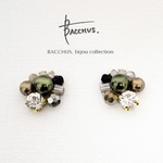 残り僅か！再販：ヴィンテージパールのビジューピアス/イヤリング:モスグリーン PSB15 Bacchus.