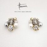 コットンパールのビジューピアス/イヤリング:グレークリスタル PSB15 Bacchus.