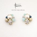 再販：コットンパールのビジューピアス/イヤリング:ブルーベージュ PSB15 Bacchus.