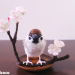 桜の枝とスズメ