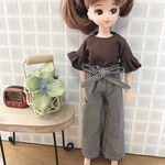 リカちゃん・服＊フリル袖のトップス＆チェックのワイドパンツ　リボン付き