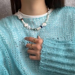 Blue rose ［GKN041］/ パールネックレス　淡水パール　バロックパール　不揃い　ラリマー　天然石ネックレス