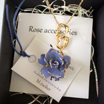 Alice Garden  ダブルハート 菫色の薔薇 ボールチェーンネックレス k16gp