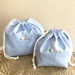 お受験バック　(再販)手刺繍お弁当袋　手刺繍コップ袋　給食袋　私立小学校