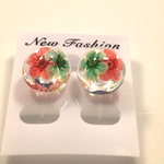 こでまりのノンホールピアス ピンク×緑☆