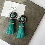 まんまるマーブル刺繍×タッセルのピアス/イヤリング(グリーン)