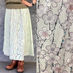 【SALE】着物リメイク　ベルト付きギャザーロングスカート