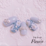 ネイルチップ《フラワー-ブルーグレー》