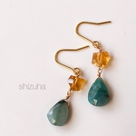 天然石　クリソコラとシトリンのピアス