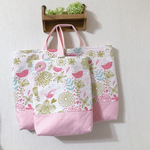 【再販】かわいい🐦とりさんと🌼お花のレッスンバッグ・シューズ入れセット