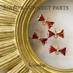 【4pcs】キュービックジルコニアリボンデザインコネクター　レッドブラウン　22002