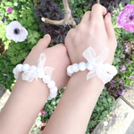 ホワイトラリマーとシフォンリボンのブレスレット（大玉）