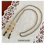 1月誕生石 ガーネット色SWAROVSKI＆ドイツ製チャームのアンティーク調メガネチェーン(オプション選択でマスクチェーンとの2WAY作成可能)