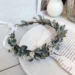 ユーカリとかすみ草の花冠 ［ホワイト］ベビー 新生児 ニューボーンフォト バースデーフォト リングガール ヘッドドレス 