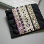 Msize インド&スペインブレードファスナーポーチ　スパンコール　花柄　ゴールド　パープル　フリンジ　小物入れ