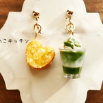【再販】ミニチュア　源氏パイ・抹茶ミルクフロート　イヤリング　ミニチュアフード 