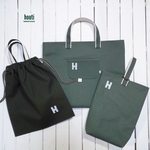 ［H様オーダー品］＊帆布のレッスンバッグ＆上履き入れ・お着替え袋＊リーフグリーン・グリーン