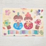 🎎「お雛様(ちぎり絵) 」 水彩イラストポストカード 2枚セット　桃の節句　雛祭り　ひな祭り　ひなまつり🎎