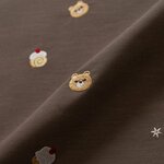 刺繍生地 【食いしん坊くま＆ケーキ/ブラウンオリーブ】 カットクロス 綿ポリ