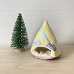 ハムスターのあったかテント⛺中までもふもふ　黄色に☁️柄　